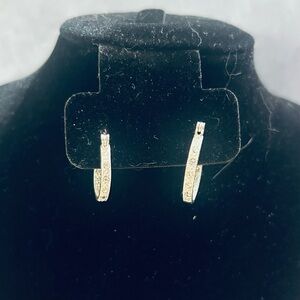 925 Silver Huggie Hoop Earrings -Crystal Accents & Hinged Closures, 3/4” diam.